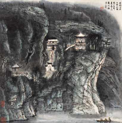 李小可 乙丑（1985）年作 桂林山水 立轴